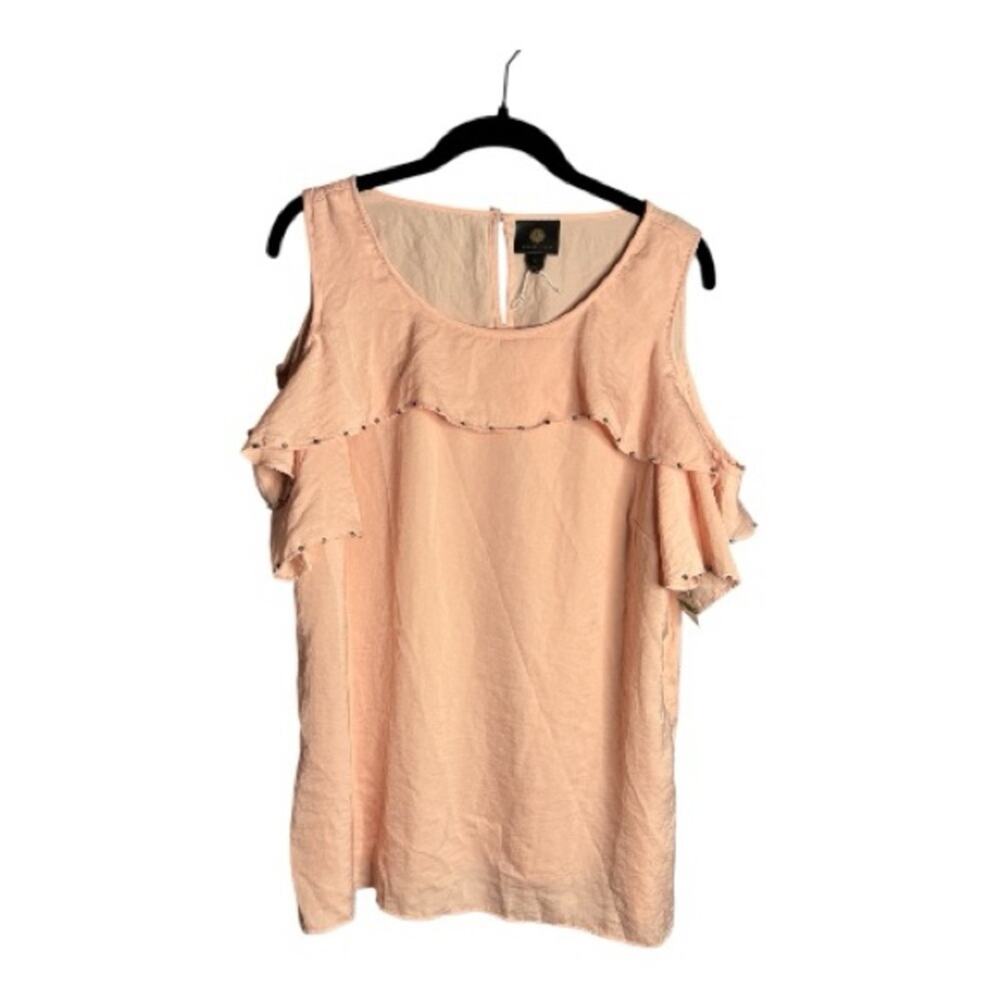 JM Collection Pink Cold Shoulder Blouse Ruffle Stud Detail Large